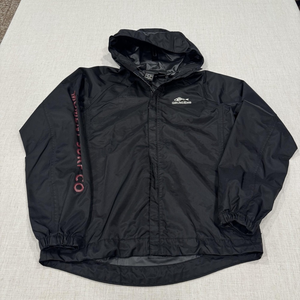 Dark Seas Grundens Jacket Mens Small Black Hooded Windbreaker Weather Watch Rain